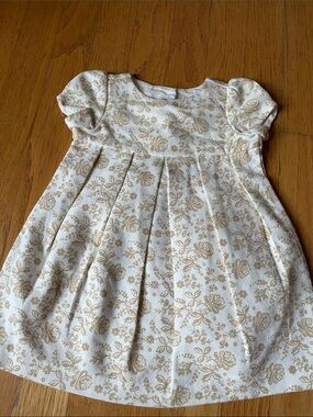 Janie and Jack Cream Dress with Gold Floral Print